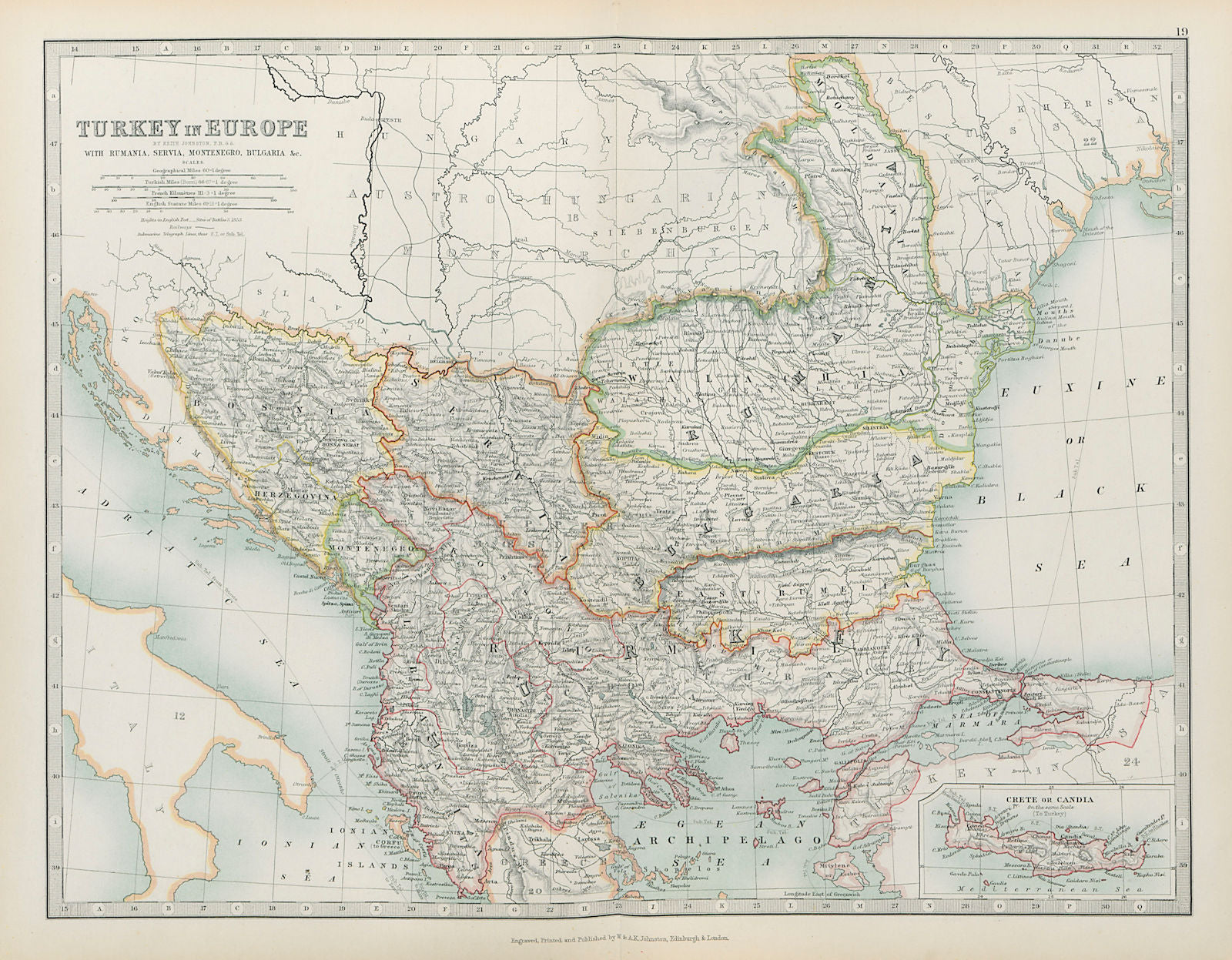 TURKEY IN EUROPE Rumania Servia Montenegro Bulgaria Balkans JOHNSTON 1901 map